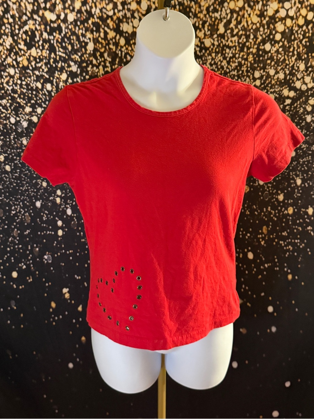 GAP Red Short-Sleeve Crewneck Tee with Heart Grommet Detail